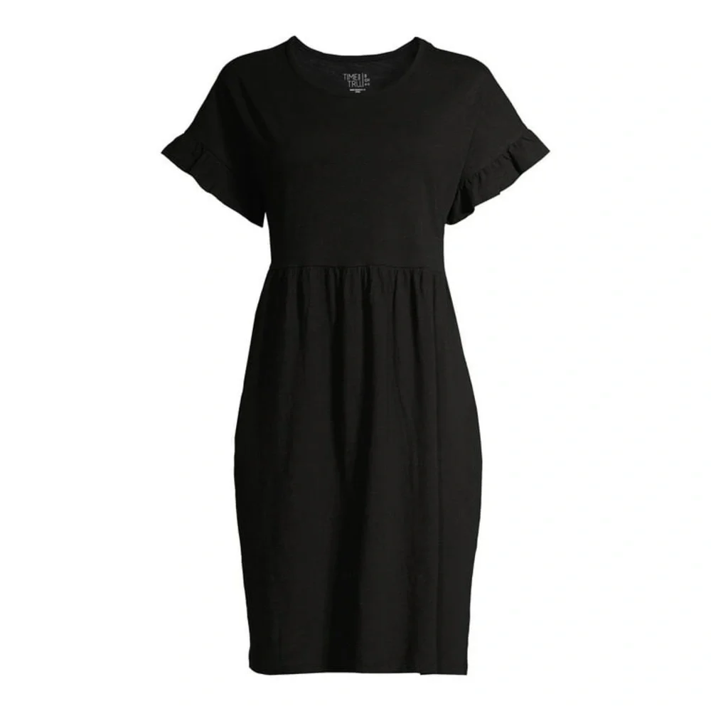 Time and Tru Women's Knit Babydoll Dress with pockets, Black, Size: Small - Picture 3 of 3